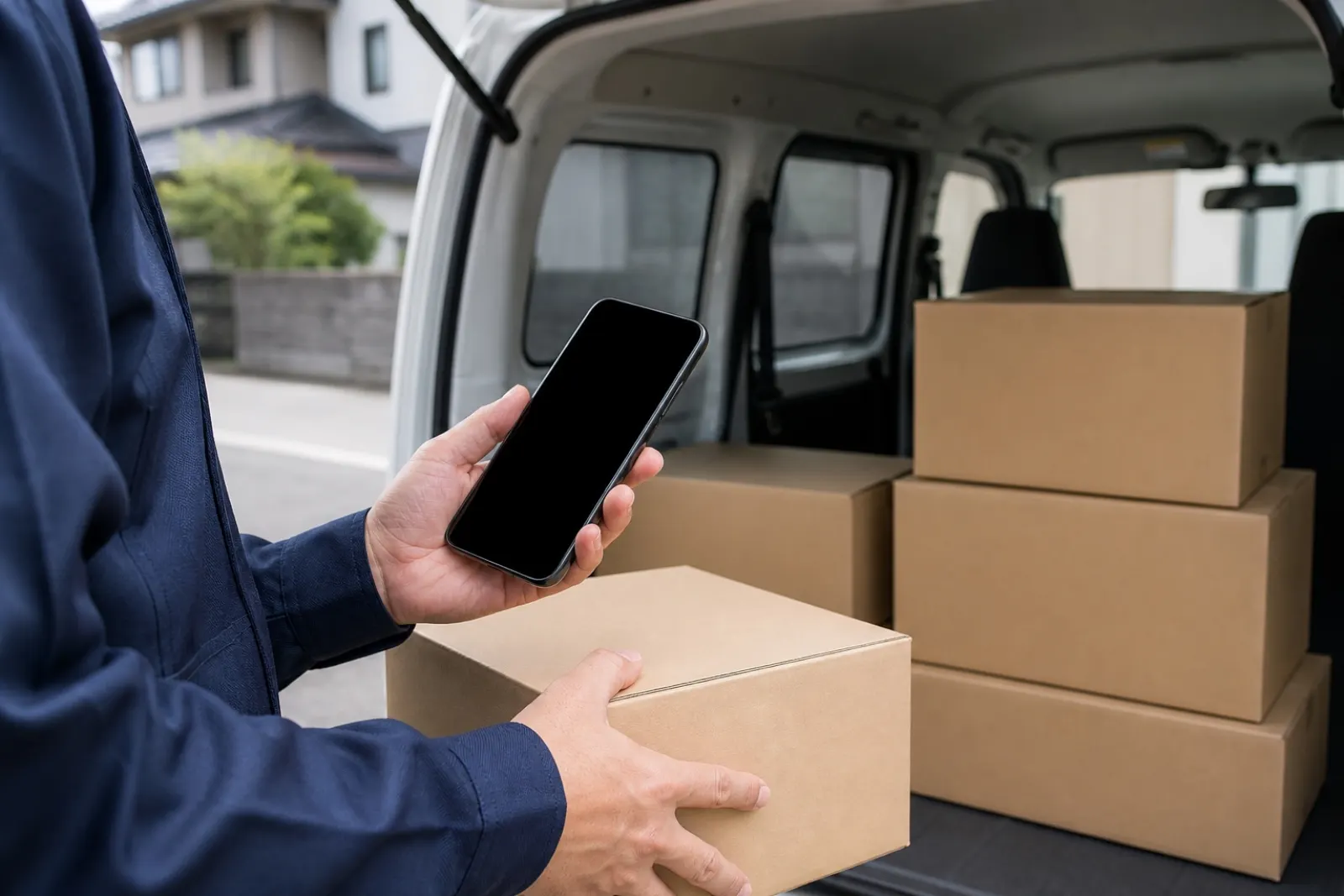 荷室で荷物を確認しているところ