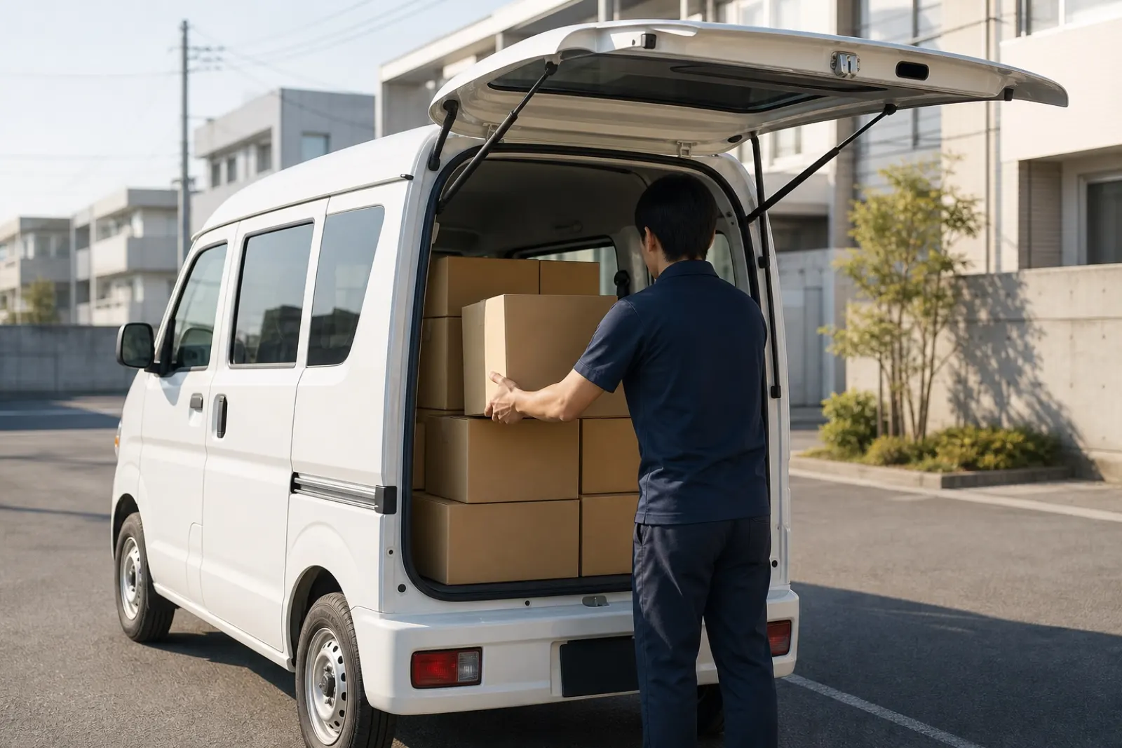 朝、荷物を積み込むところ
